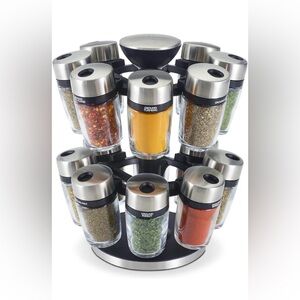 Cole & Mason Two-Tier 16 Piece Carousel Spice Rack - Stainless Steel/Black, 10in